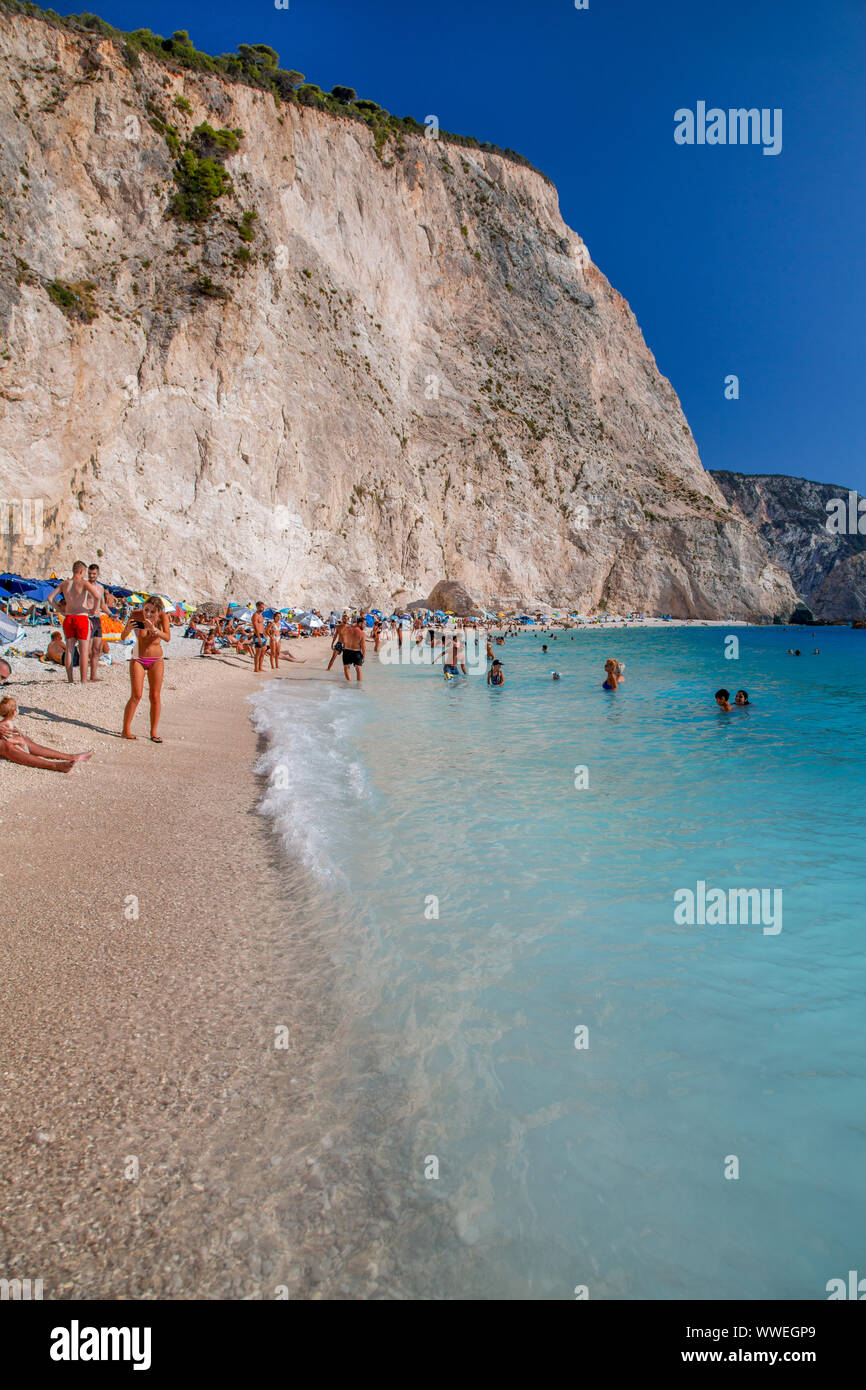 Plage de Porto Katsiki, Lefkada, Grèce l'île de Lefkas / Banque D'Images