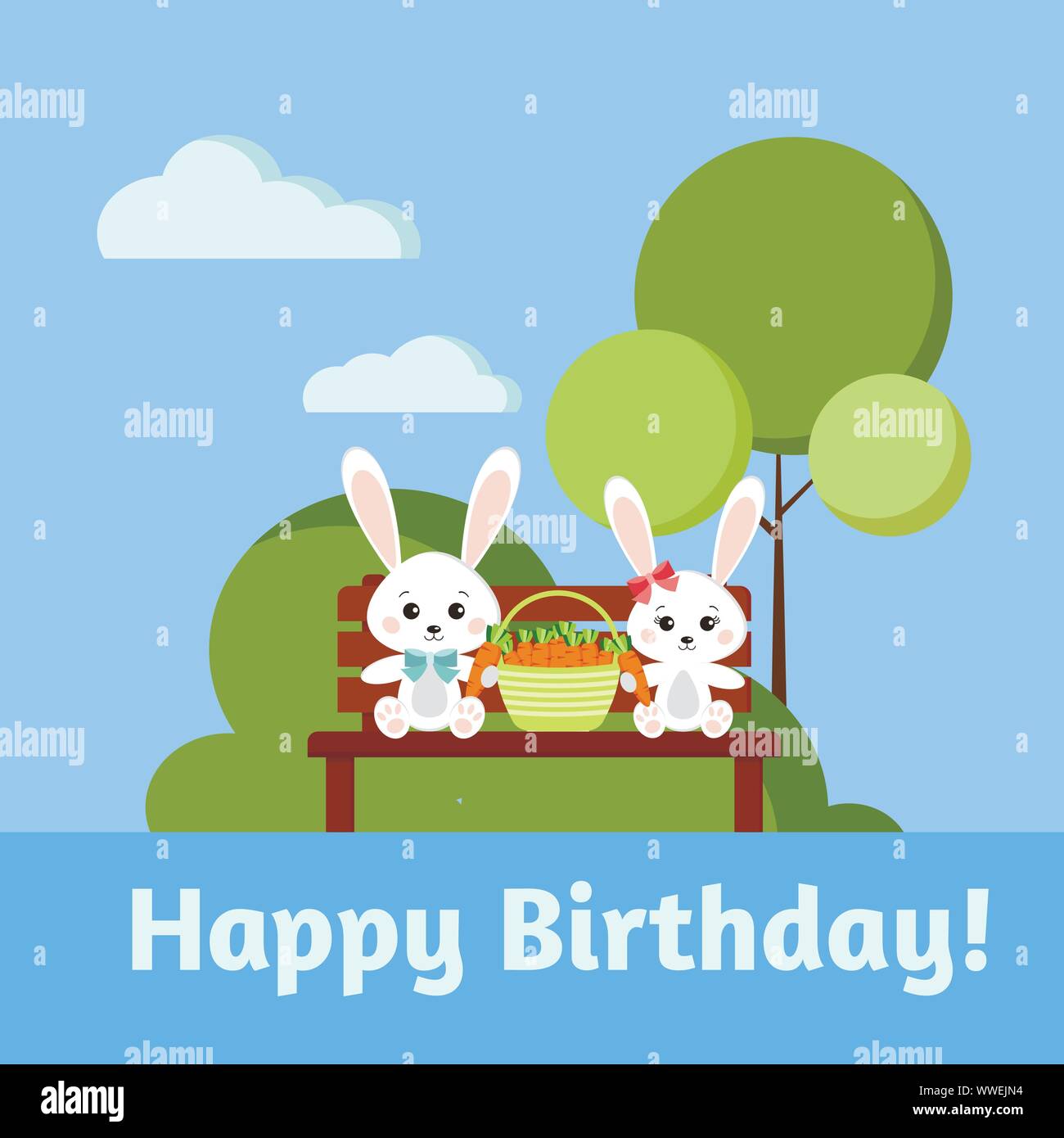 Joyeux Anniversaire Carte De Souhaits Avec Boy And Girl Sweet Bunny Le Lapin Image Vectorielle Stock Alamy