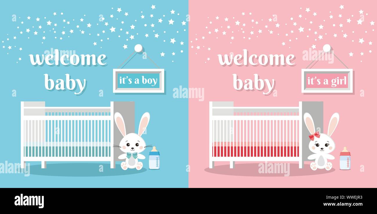 Jeu de bébé bienvenue c'est un garçon et fille vector illustration. Illustration de Vecteur