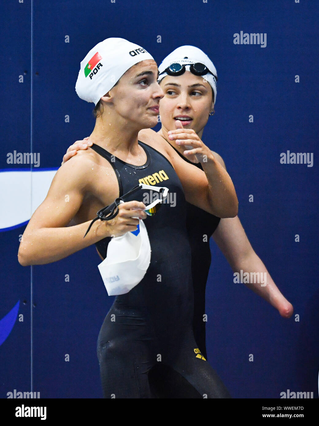 Londres, Royaume-Uni. 15 Sep, 2019. Susana Veiga du Portugal éclate en sanglots après avoir remporté la 3ème place pour le 50m nage libre Femmes S9 2019 Final au cours de natation Championnats du monde Para Allianz - Jour 7 finales au Centre aquatique de Londres le dimanche, 15 septembre 2019. Londres en Angleterre. Credit : Taka G Wu/Alamy Live News Banque D'Images