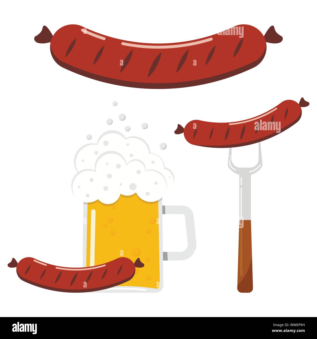 Vector illustration of food plate set Saucisses, saucissons, saucisses ...