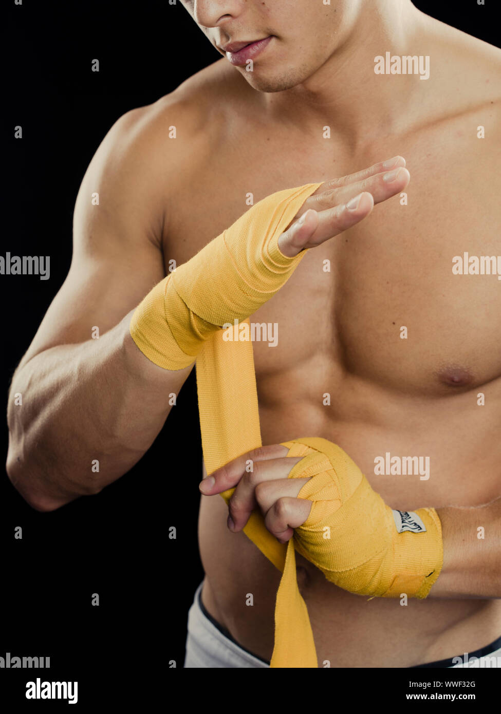 Ruban d'emballage pour la boxe / arts martiaux enveloppement enveloppement poignet , main , Kumpur Banque D'Images