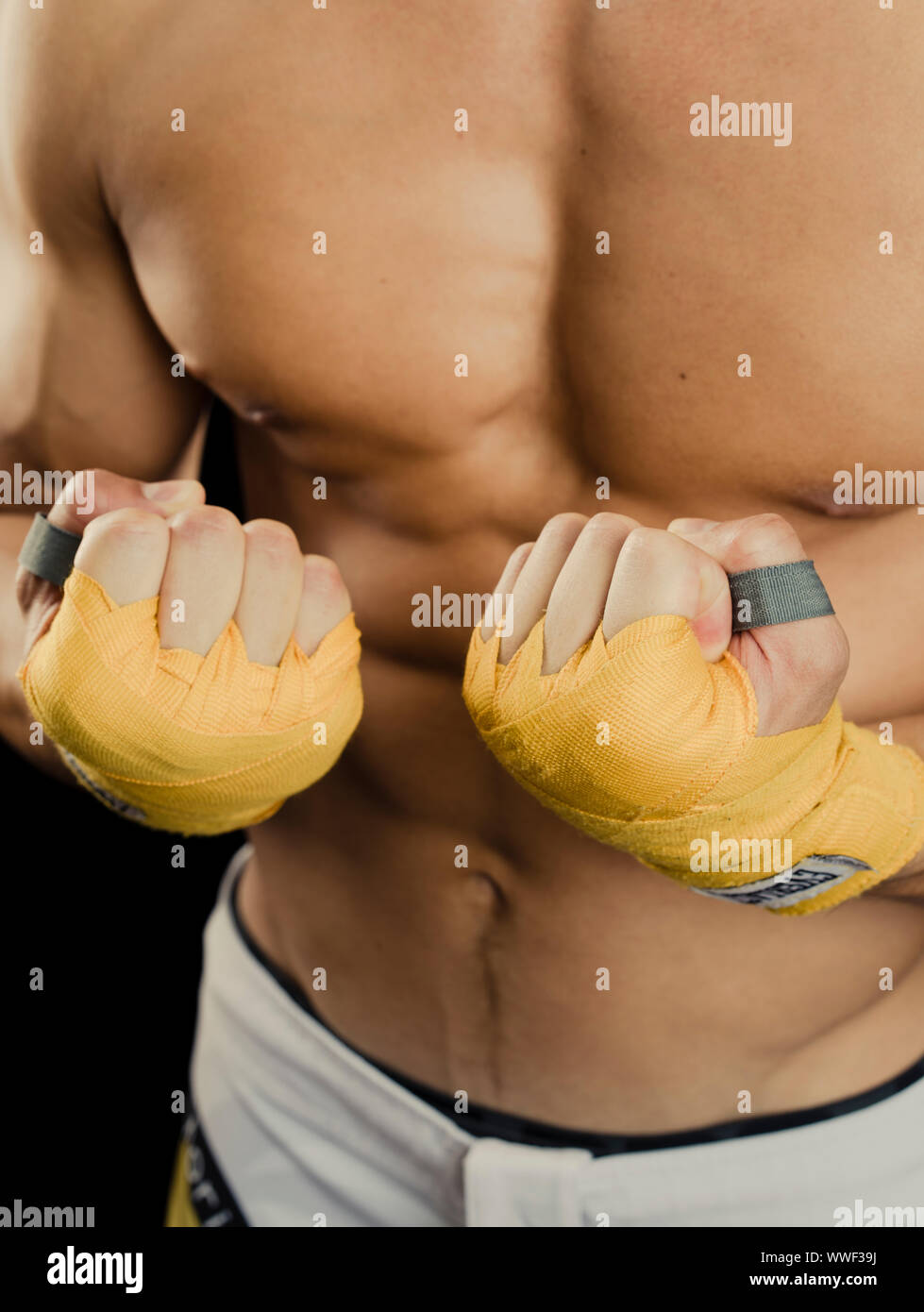 Ruban d'emballage pour la boxe / arts martiaux enveloppement enveloppement poignet , main , Kumpur Banque D'Images