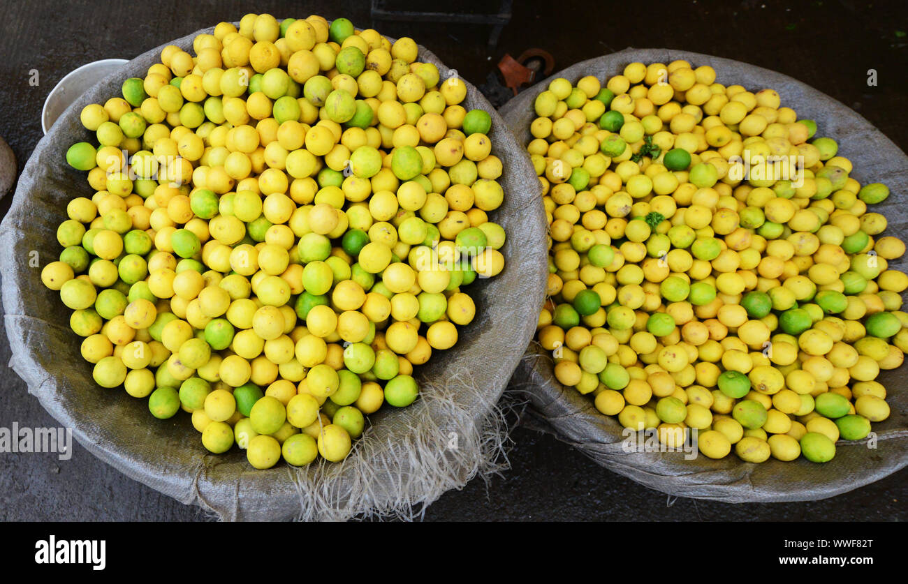 Limes en vente au marché de Shivaji à Pune, en Inde. Banque D'Images