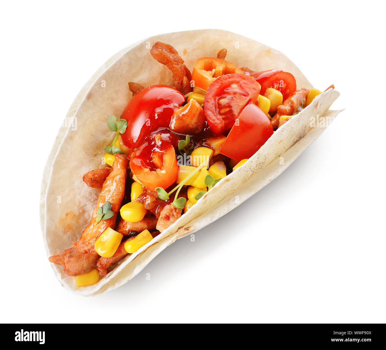 Tasty taco sur fond blanc Banque D'Images