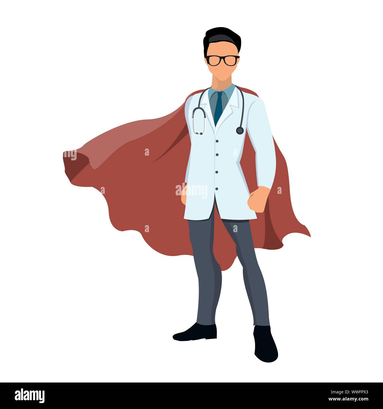 Caricature super héros médecin avec cape rouge Illustration de Vecteur