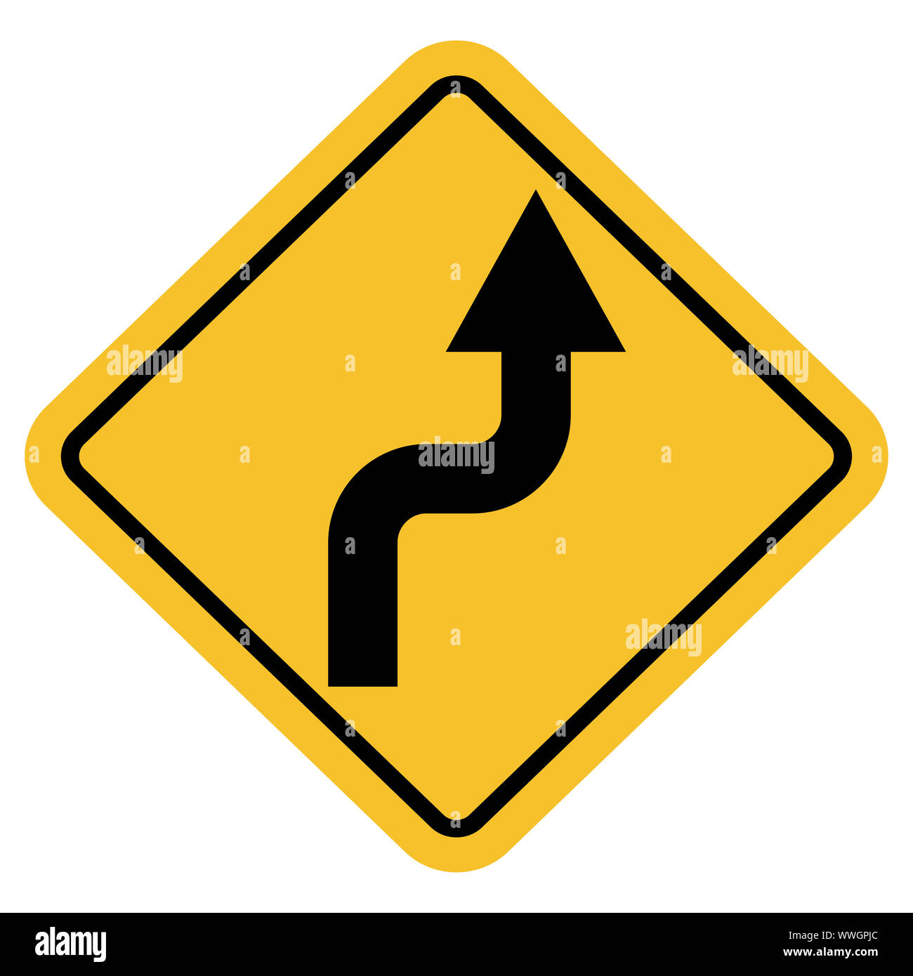 Tournez à droite - marche arrière panneau d'avertissement de trafic vecteur  sur carré jaune Photo Stock - Alamy