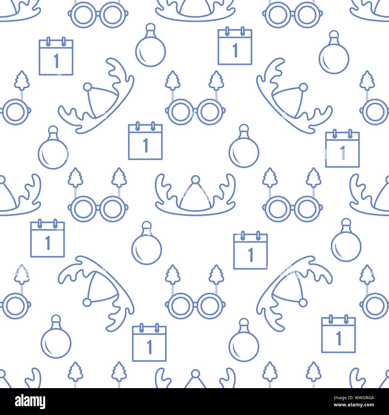 Bonne année 2020 Joyeux Noël, avec motif transparent vecteur des cornes de cerf, Boule de Noël, calendrier, les verres avec les arbres de Noël. Masquerade Party Illustration de Vecteur