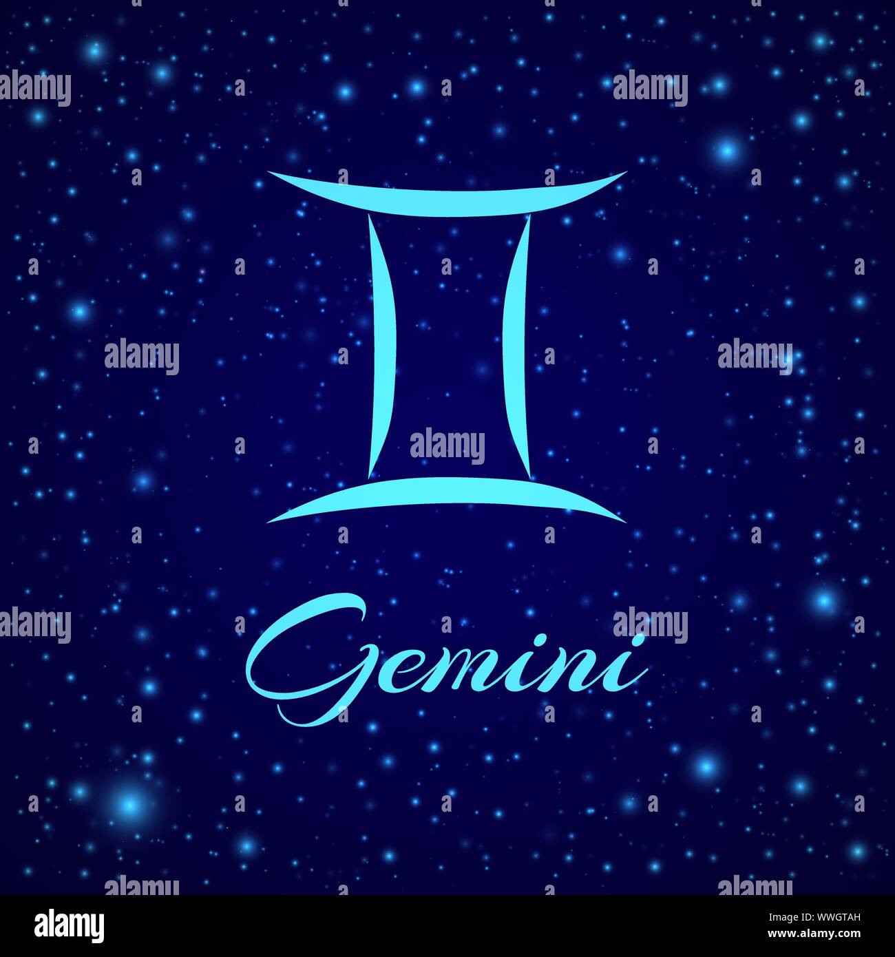 Gemini. Vector signe du zodiaque sur un ciel de nuit Illustration de Vecteur