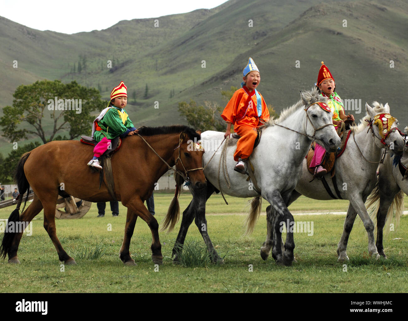 Groupe Équitation mongole Banque D'Images