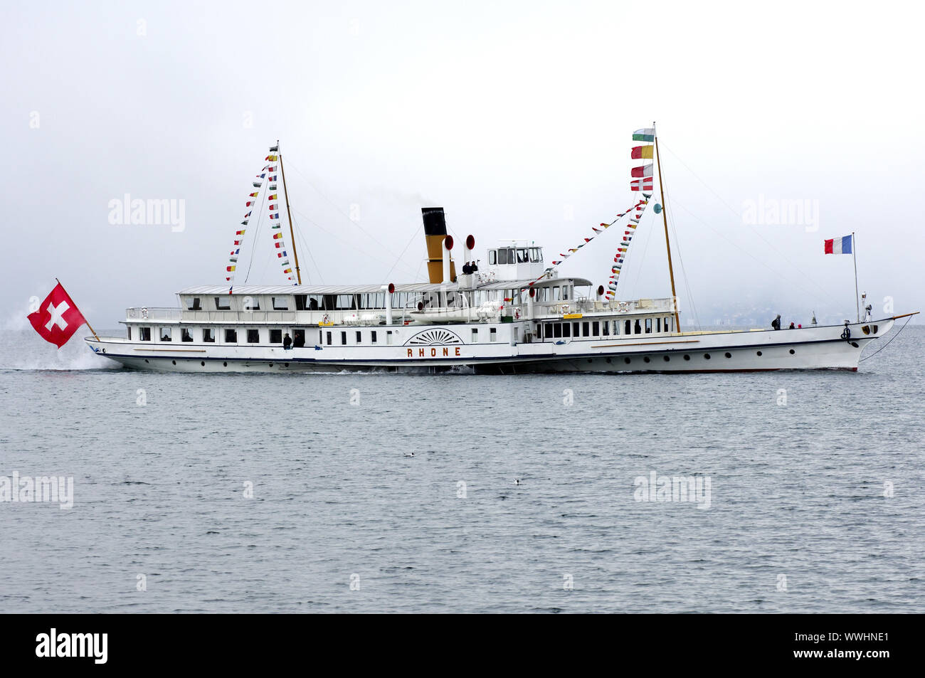 Rhone vapeur à aubes sur le Lac Léman Banque D'Images