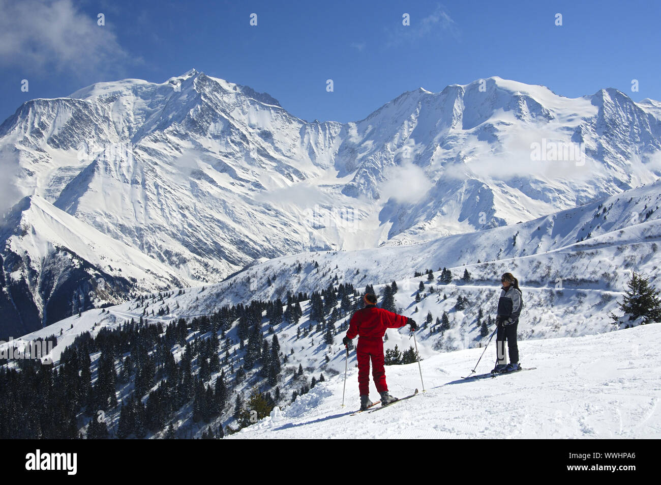 Sports d'hiver sur le massif du Mont Blanc, France Banque D'Images