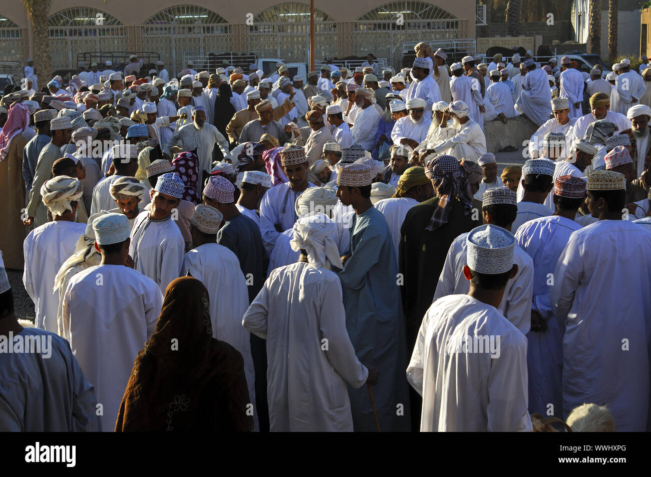 Scène de masse au marché du bétail Nizwa, Oman Banque D'Images