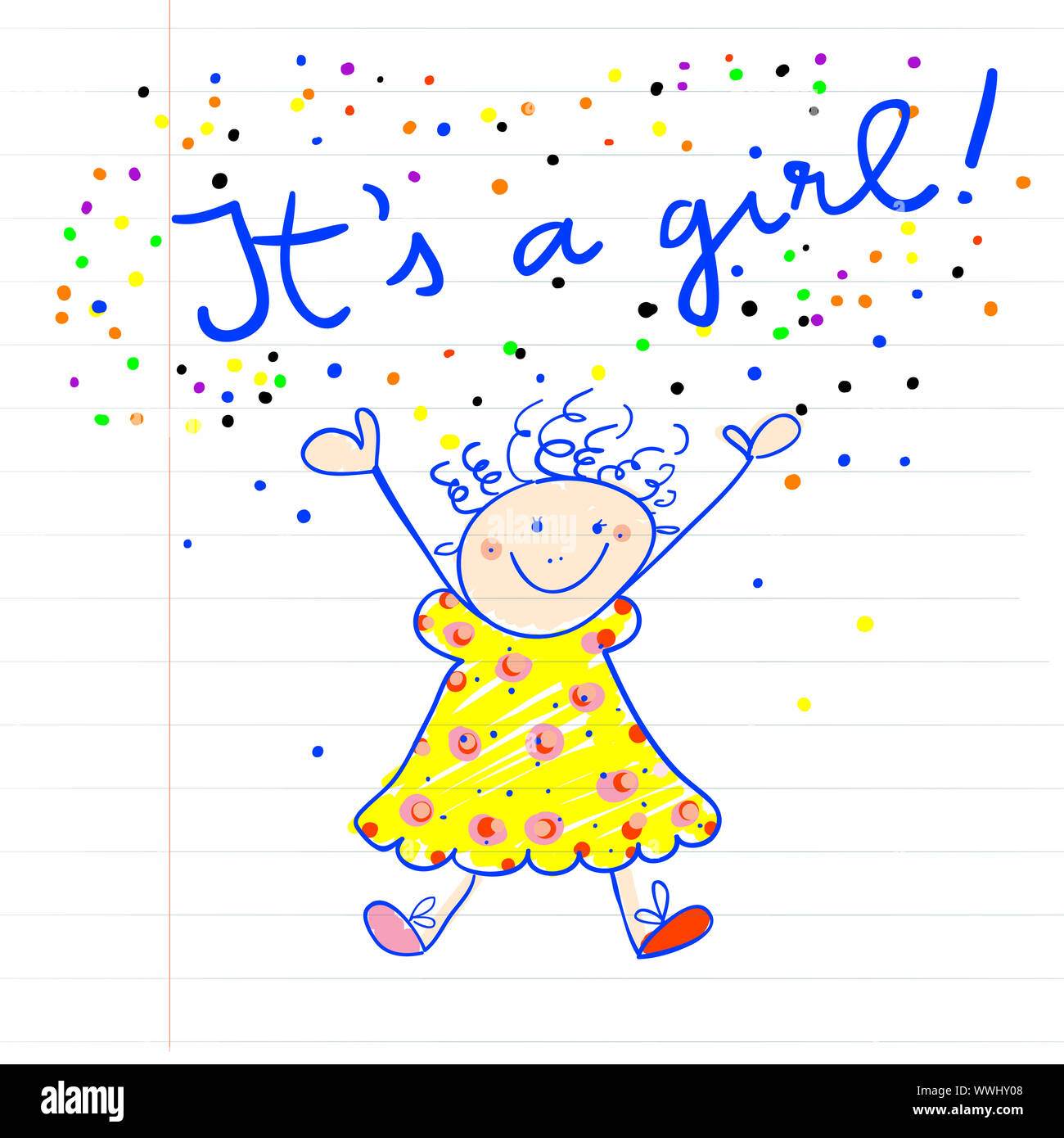 L Arrivee De Bebe Dessin Marqueur Enfantine D Une Petite Fille Sur Une Feuille De Papier C Est Une Fille Photo Stock Alamy