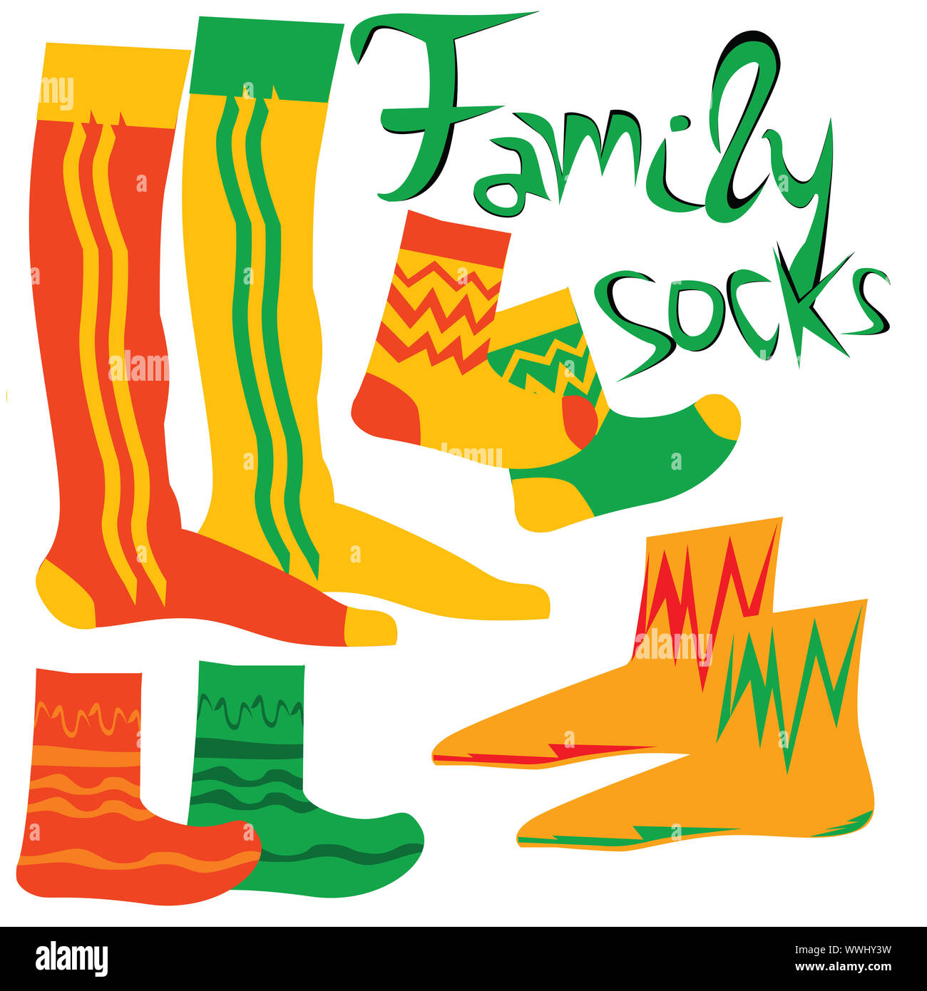 Drôle quatre paires de chaussettes pour votre famille heureuse standard Banque D'Images