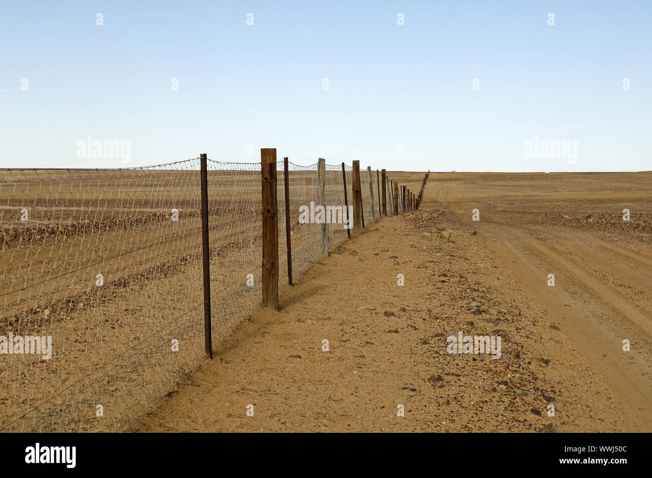 Une partie de la 6500 km de long à travers le sud de l'Australie dingo fence, Banque D'Images