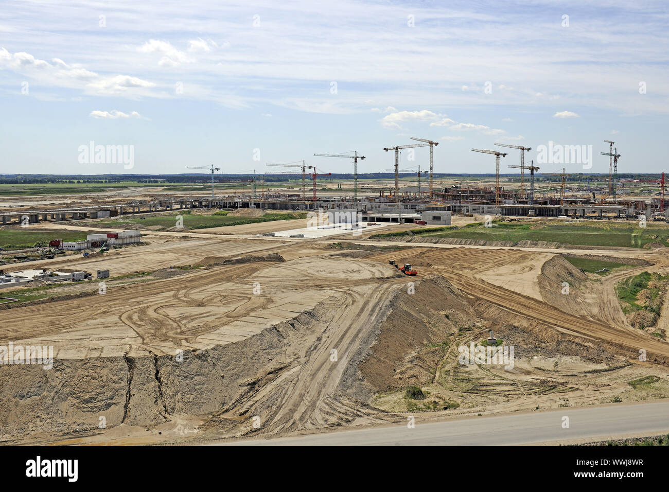 Vue sur le site de construction du nouveau grand aéroport BBI International Berlin Brandebourg, terminal principal Banque D'Images