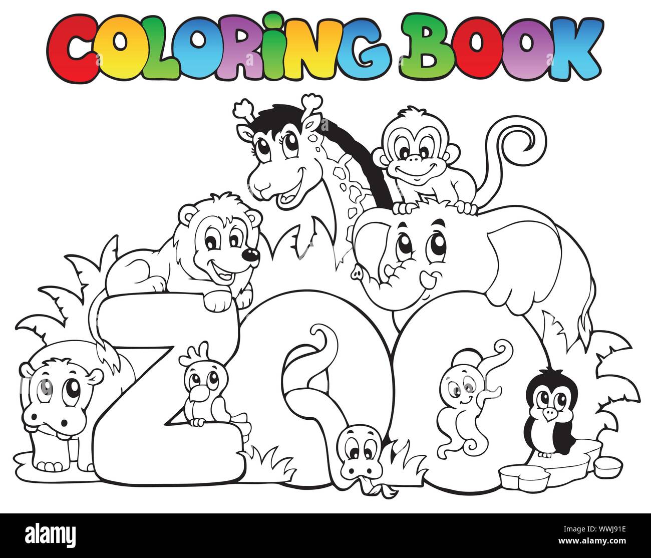 Livre de coloriage signe avec les animaux du zoo Illustration de Vecteur