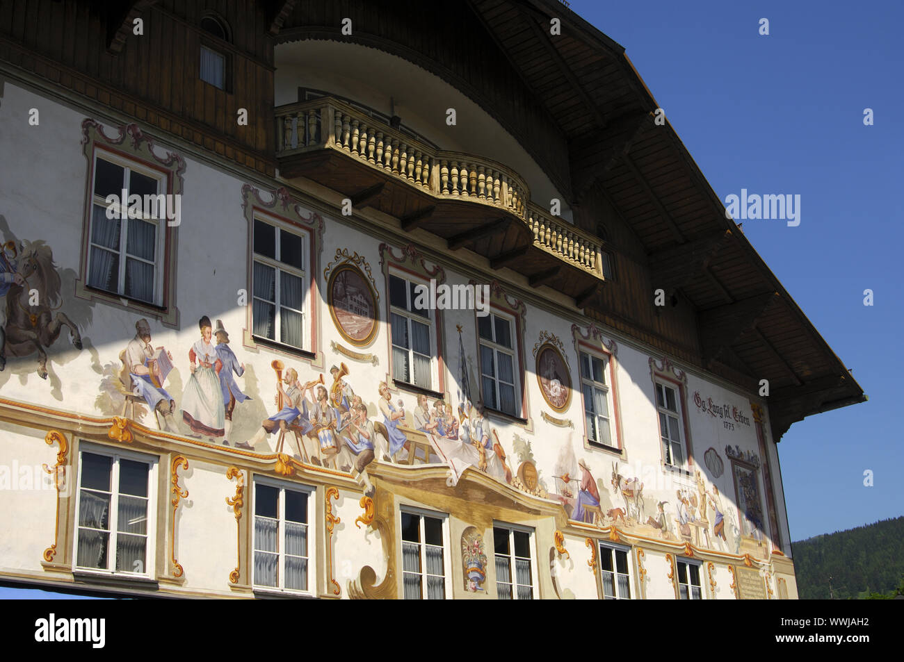 Lüftlmalerei, Lang-Haus, Oberammergau, Banque D'Images