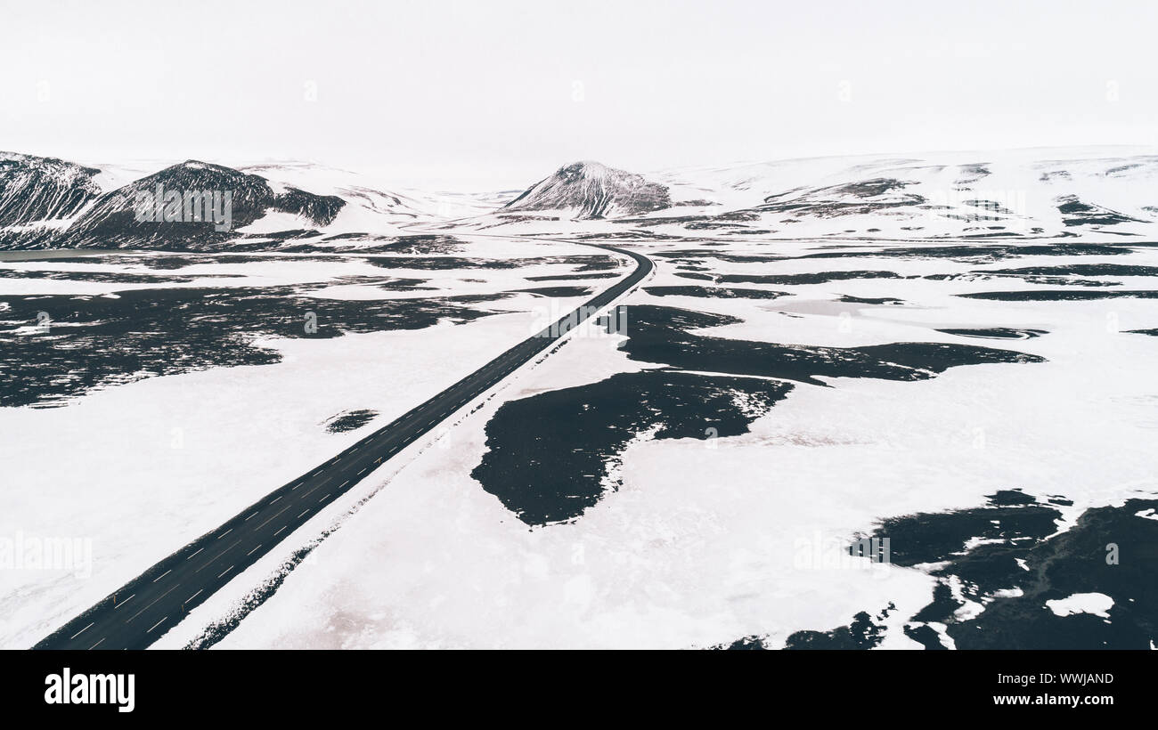 Panoramas islandais, vue aérienne sur les terres Banque D'Images