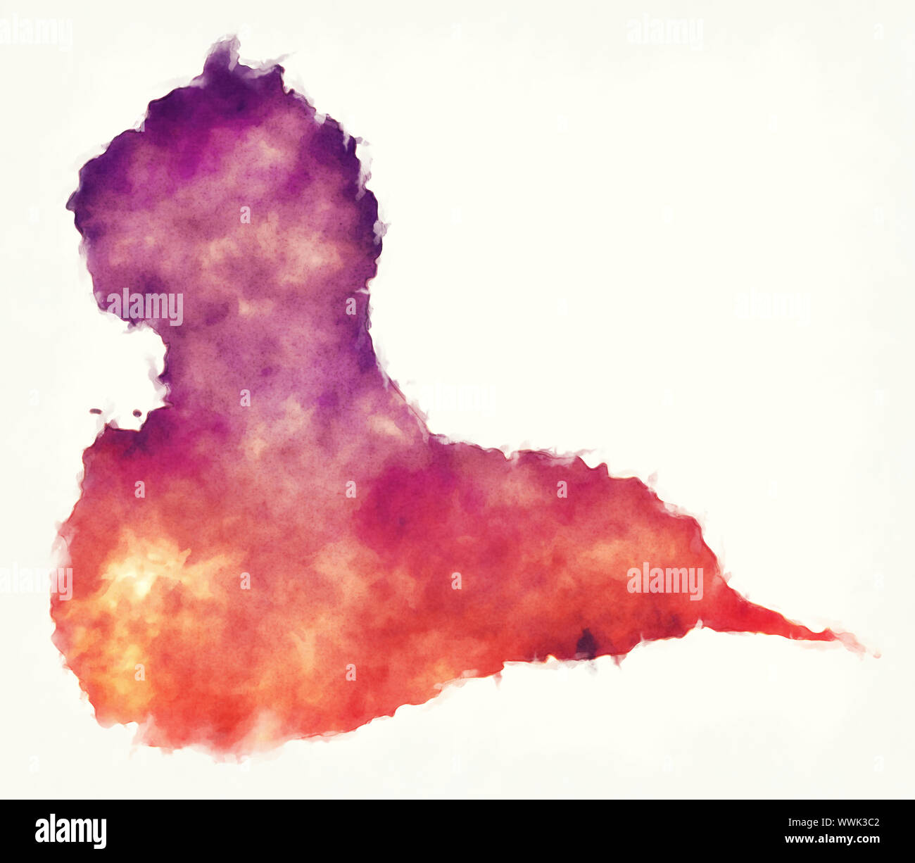 L'île de Grande-Terre de La Guadeloupe carte aquarelle Banque D'Images