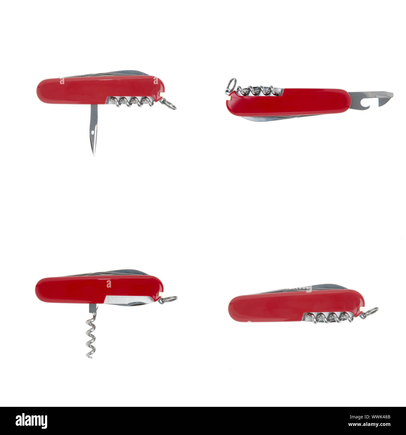 Ensemble de quatre couteaux Swiss army isolé sur fond blanc. Banque D'Images