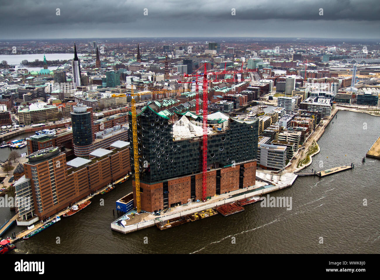 Hambourg, Elbe, Elbe Philharmonic, la construction s'asseoir Banque D'Images