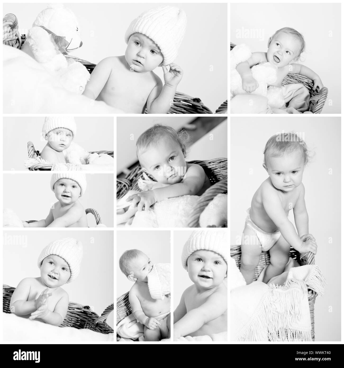 Rire Mignon Petit Enfant Bebe En Noir Blanc Photo Stock Alamy