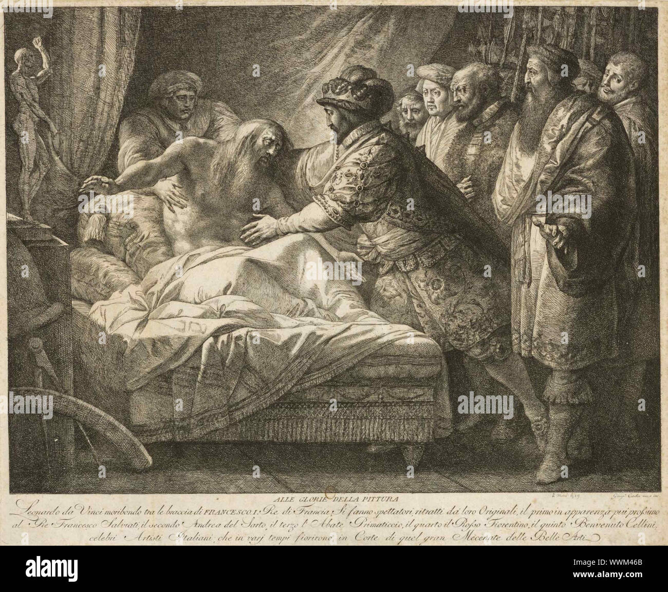 Allégorie de la peinture (La Mort de Léonard de Vinci), ch. 1790. On trouve dans la collection de Biblioth&# xe8;que Nationale de France. Banque D'Images
