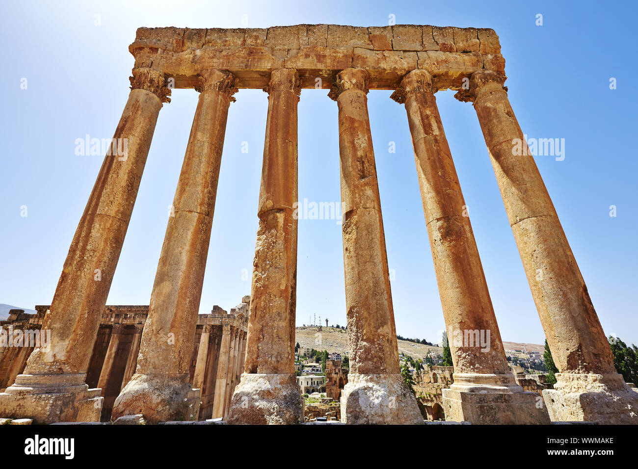 Les colonnes de Jupiter (Temple de Jupiter) - Baalbek, Liban Banque D'Images