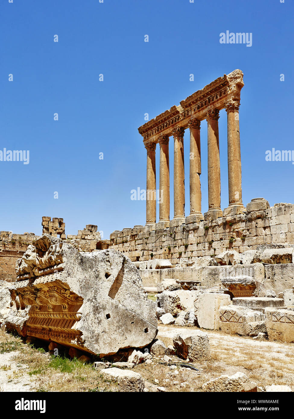 Les colonnes de Jupiter (Temple de Jupiter) - Baalbek, Liban Banque D'Images