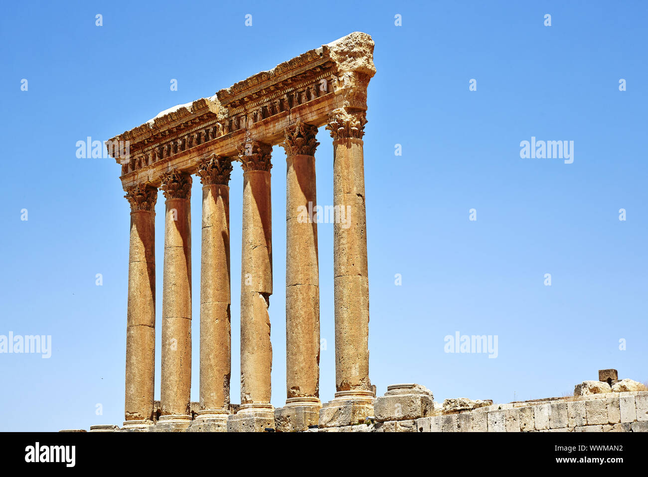 Les colonnes de Jupiter (Temple de Jupiter) - Baalbek, Liban Banque D'Images
