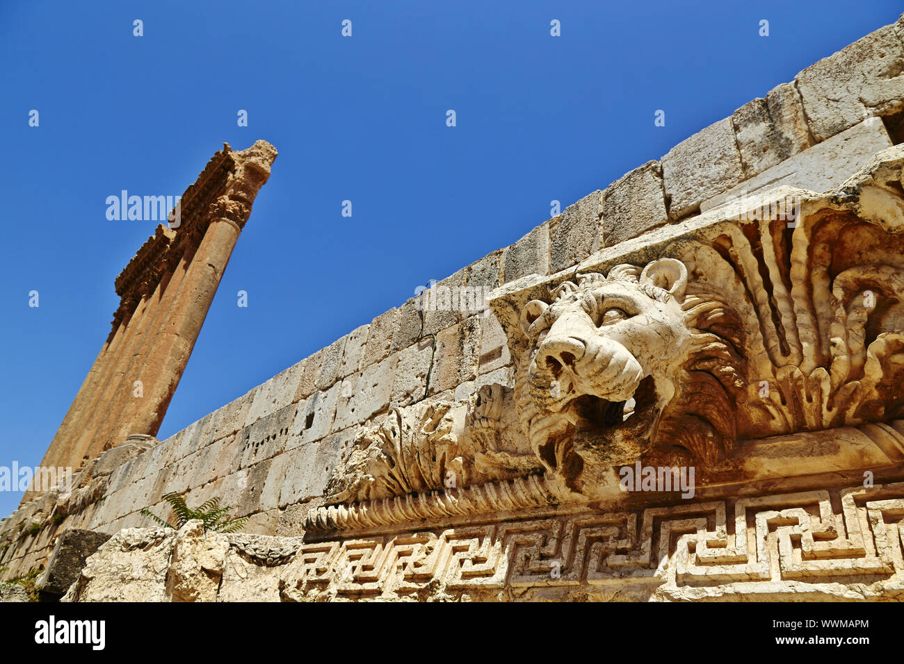 Les colonnes de Jupiter et baalbek lion (Temple de Jupiter) - Baalbek, Liban Banque D'Images