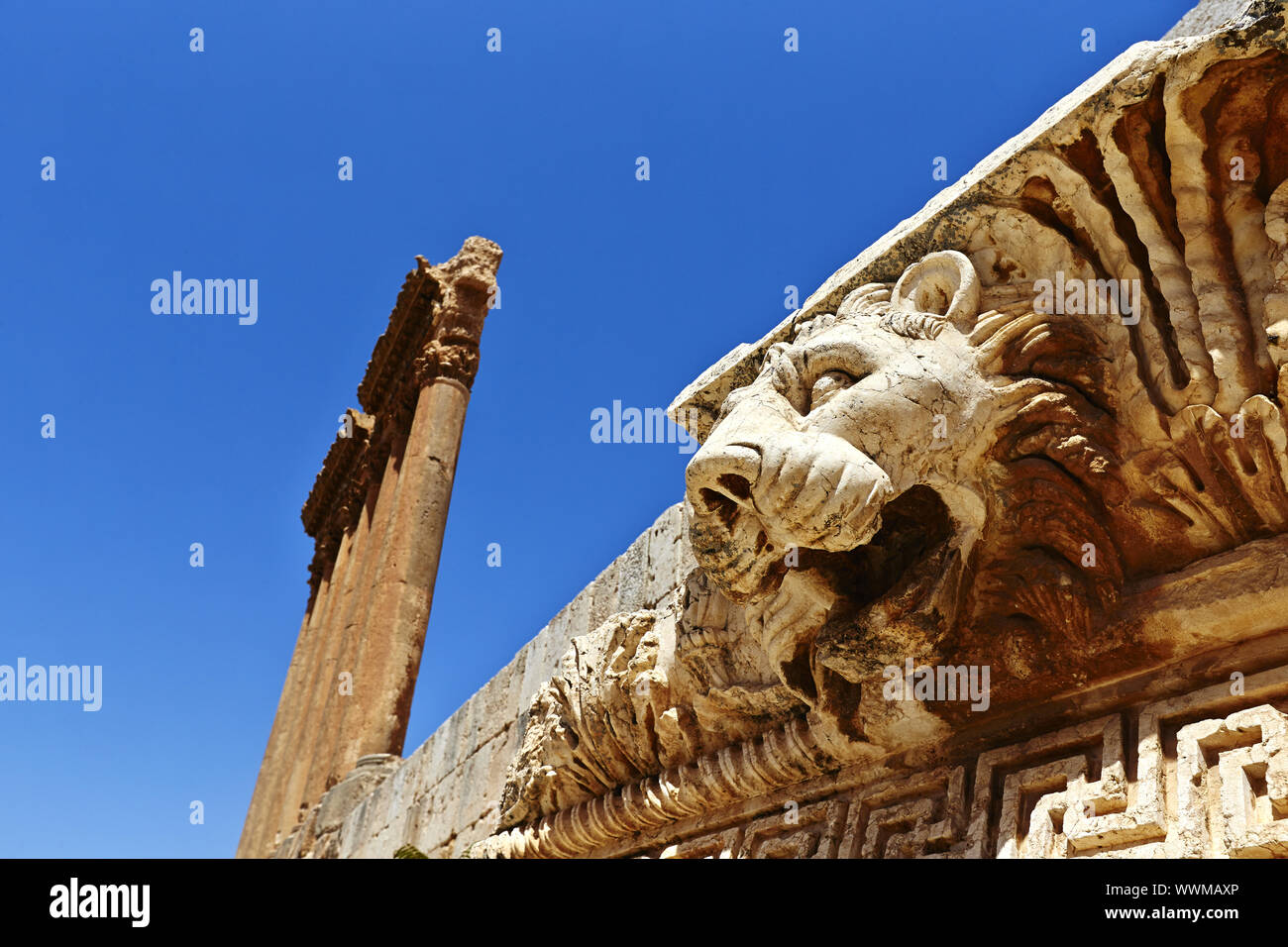 Les colonnes de Jupiter et baalbek lion (Temple de Jupiter) - Baalbek, Liban Banque D'Images