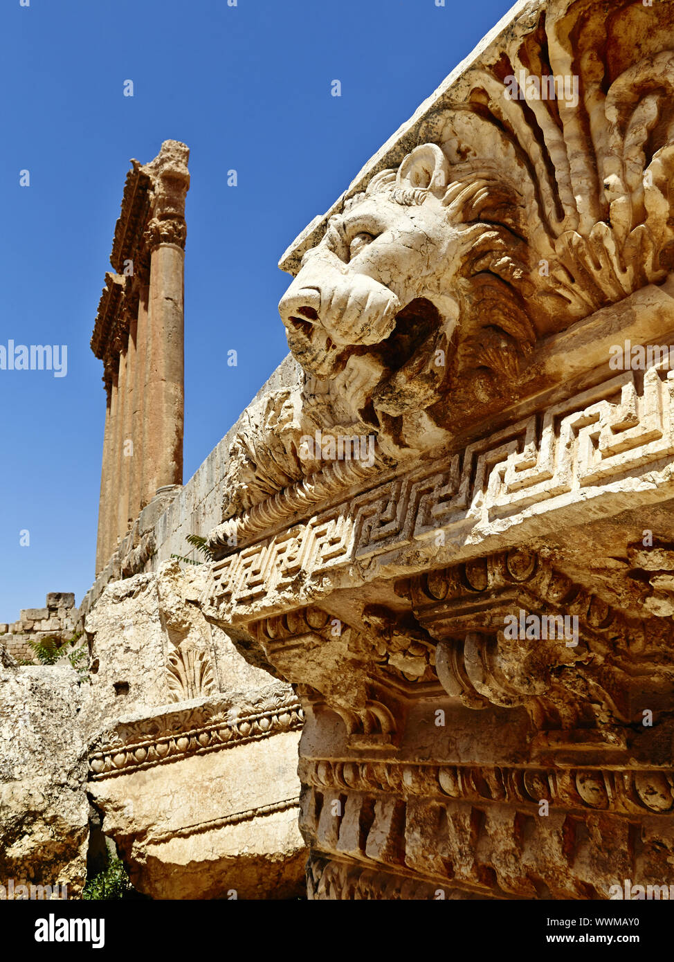 Les colonnes de Jupiter et baalbek lion (Temple de Jupiter) - Baalbek, Liban Banque D'Images