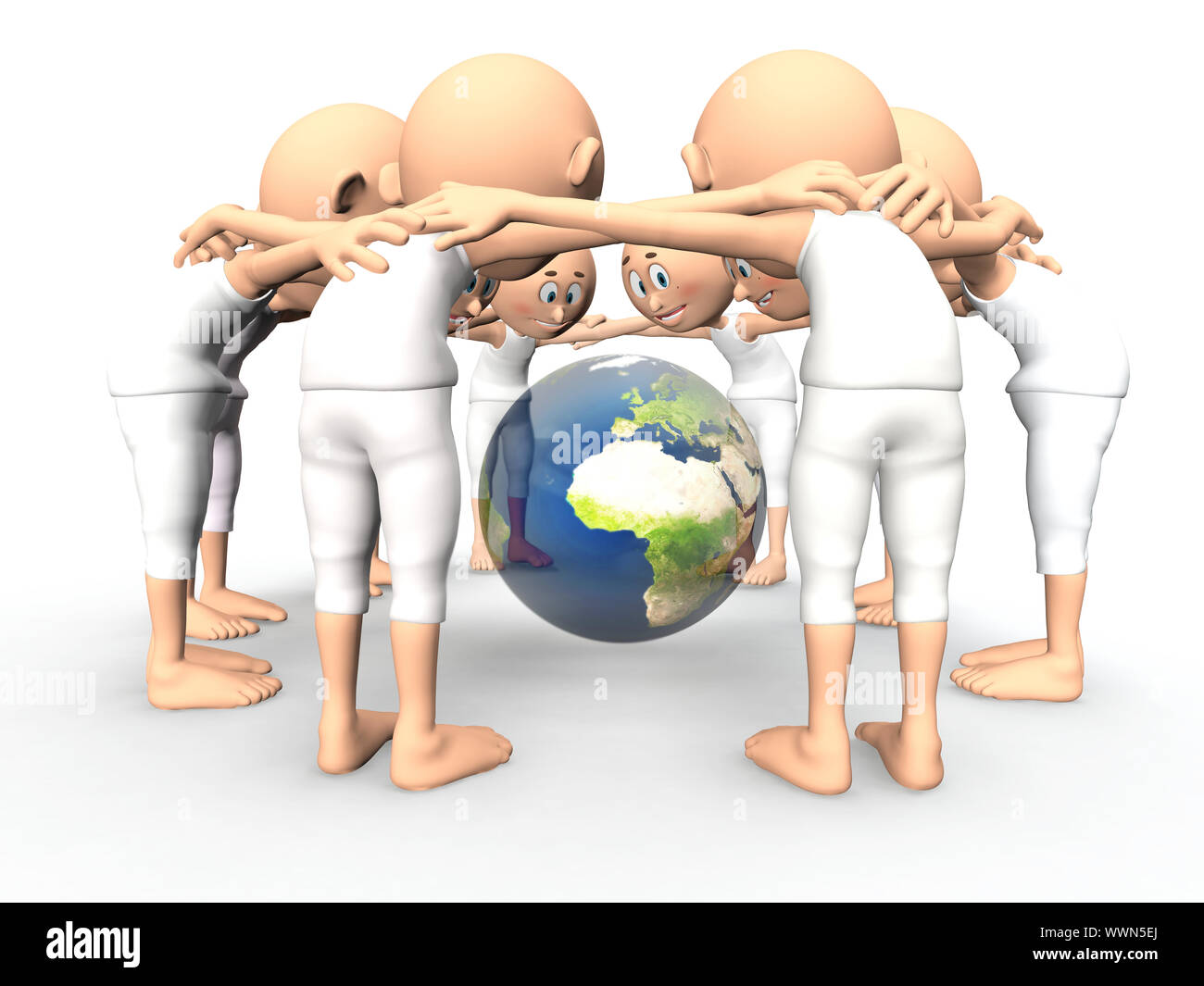 L'esprit d'équipe, le débat à propos de la Terre, de l'environnement. Peu d'humains  3d Photo Stock - Alamy