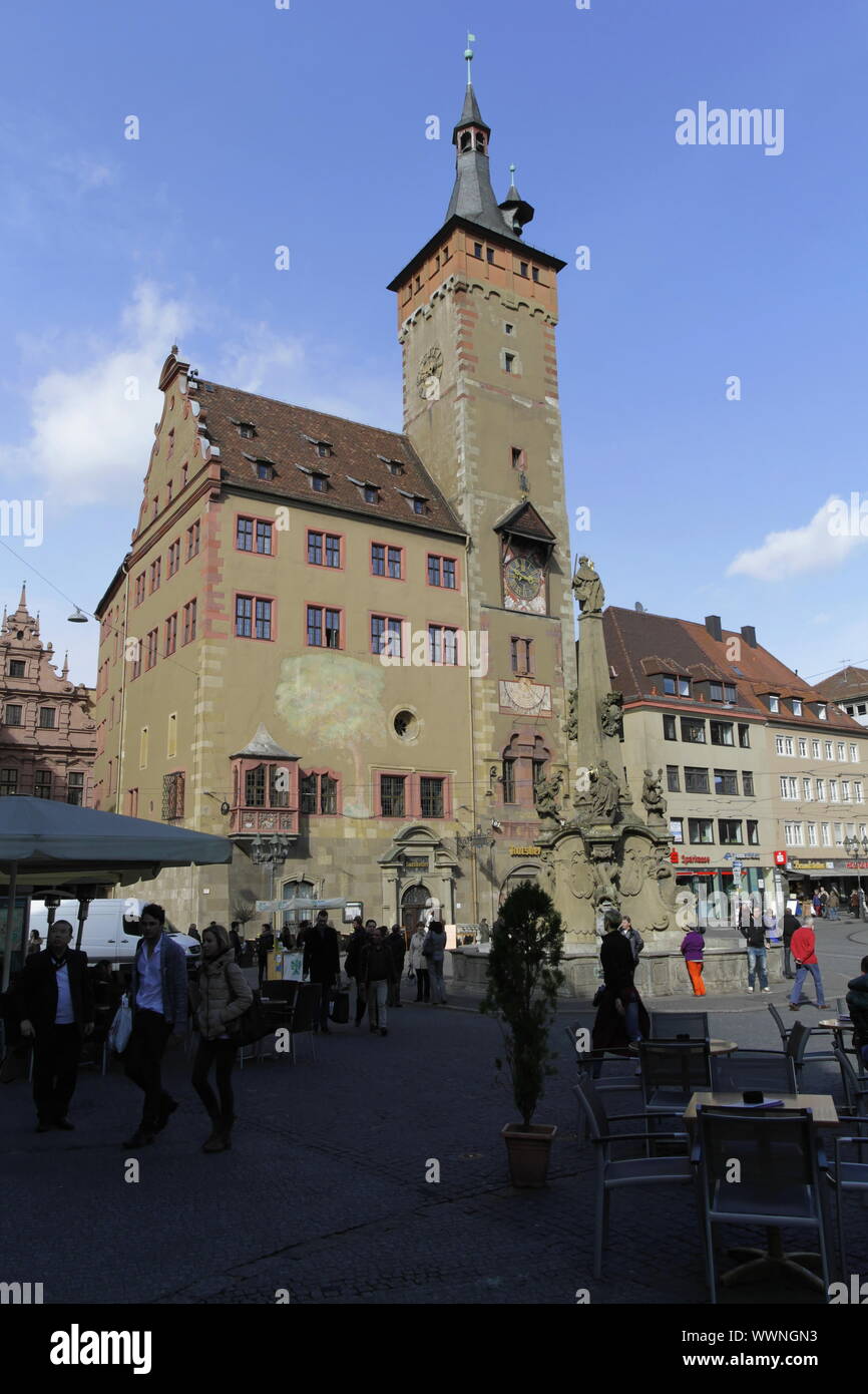 Hôtel de ville historique de Würzburg Banque D'Images