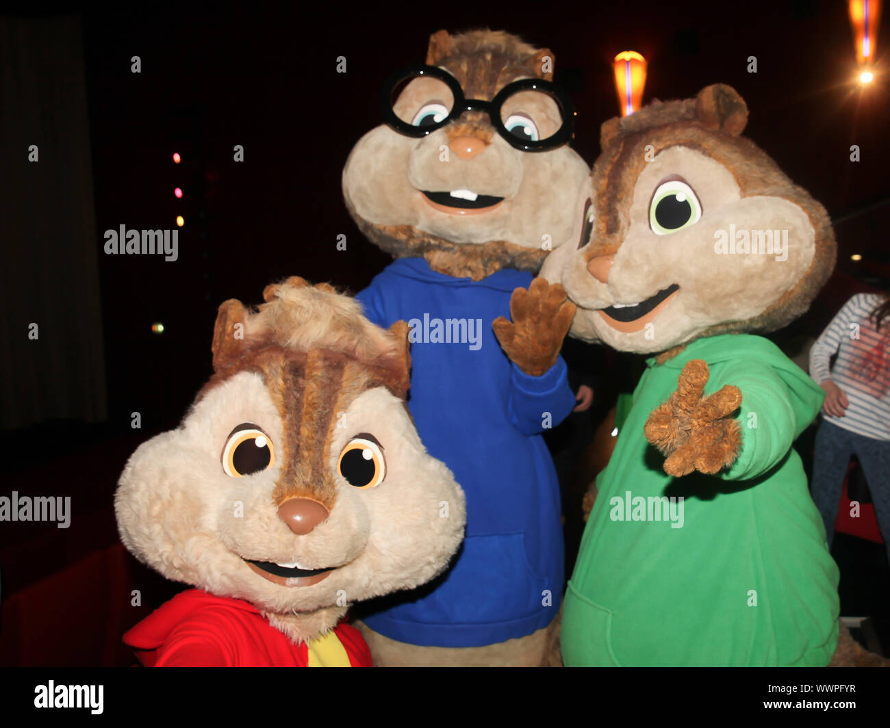 Alvin Séville und seine Brüder Theodore Séville Séville- Simon und beim Walking Act - Alvin et les Chipmunks Chip Route Ciné gi Banque D'Images