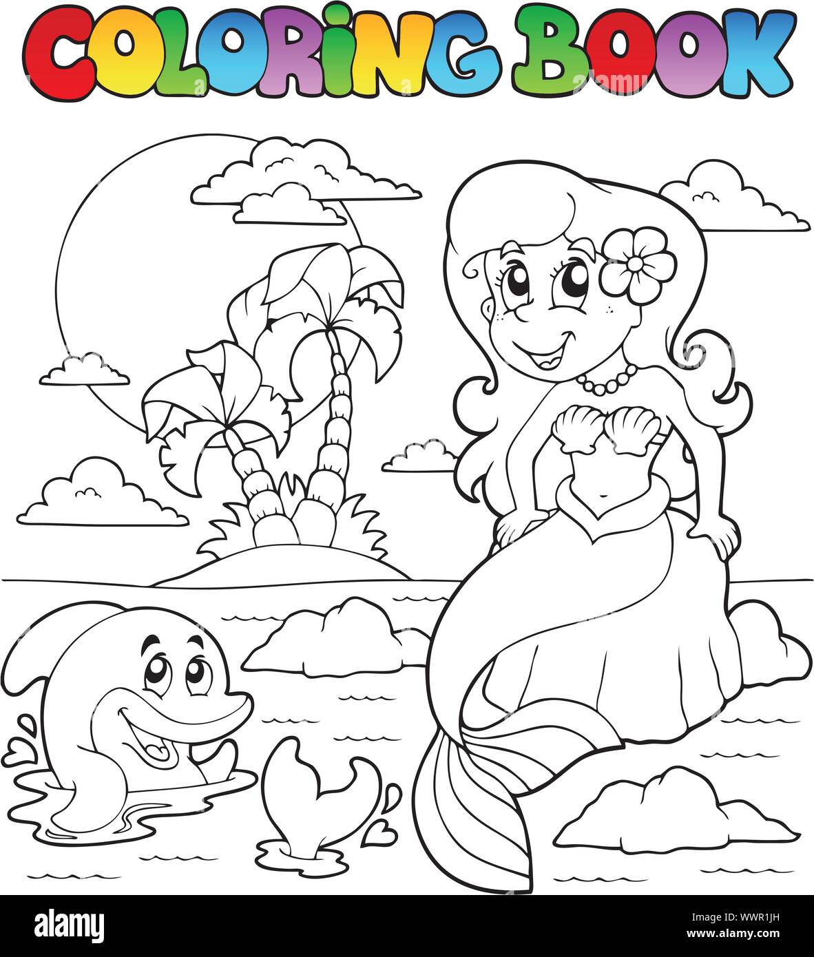L'océan livre de coloriage et mermaid 1 Illustration de Vecteur
