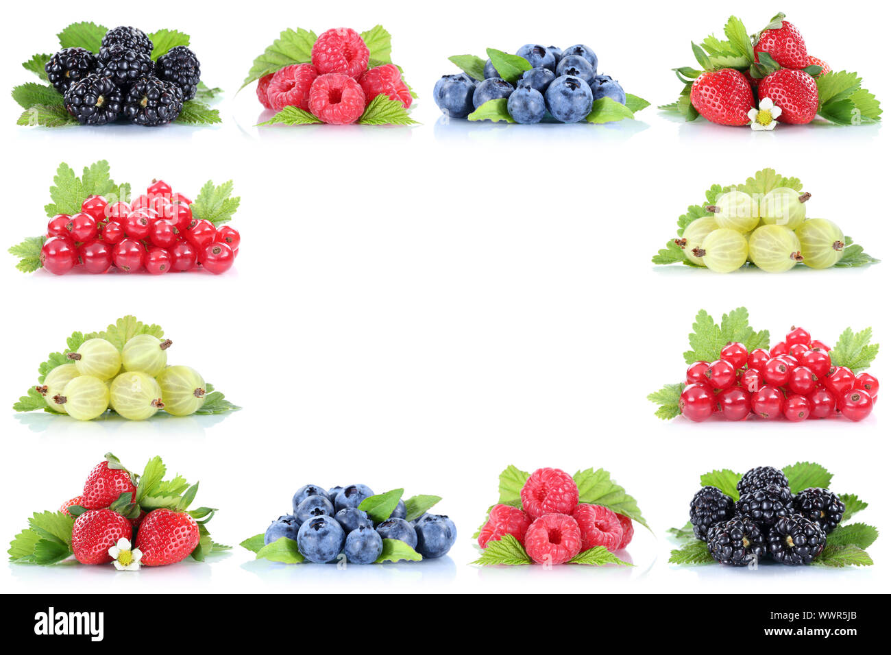 Fraises Framboises bleuets fruits Raisins Raisins de Corinthe Fruits Texte libre Copyspace Banque D'Images