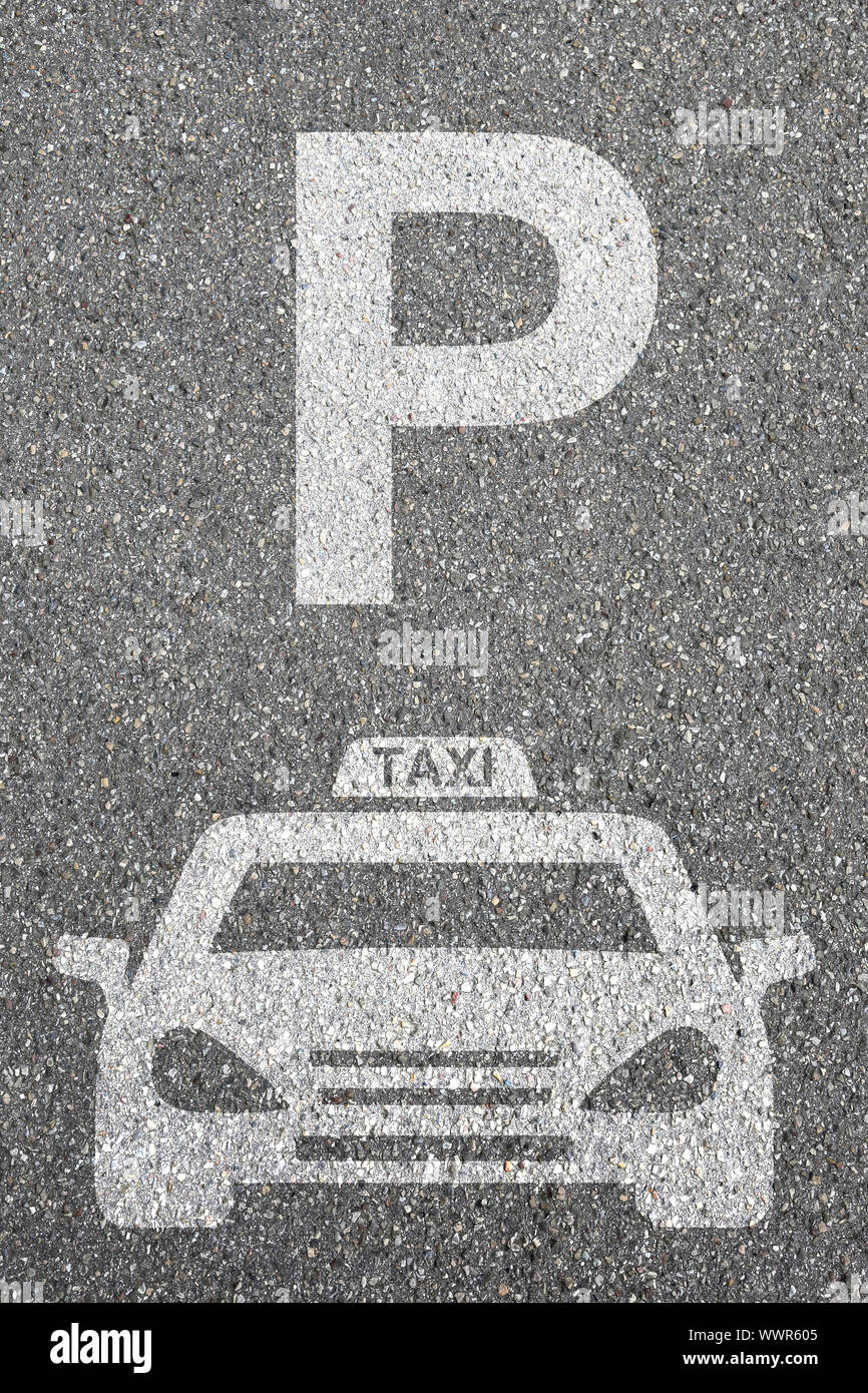 Parking taxi parking véhicule signe la mobilité et de la circulation routières Banque D'Images