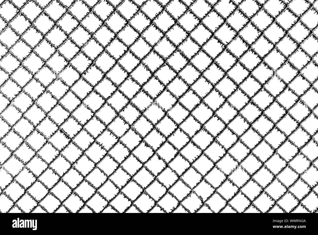 Net métal couverts par les cristaux de givre glace, isolé sur fond blanc Banque D'Images