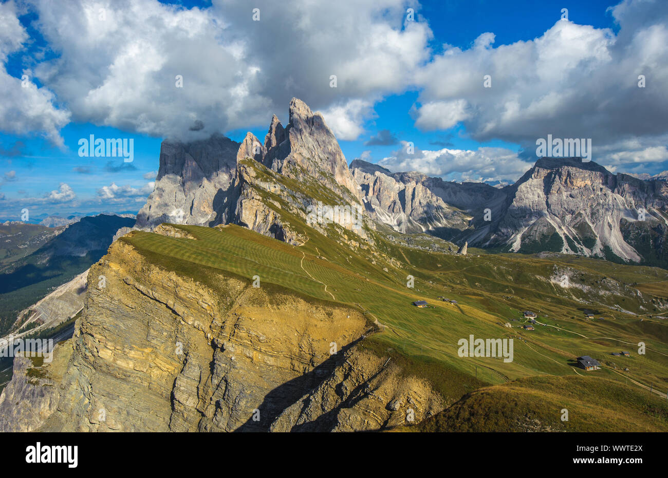 Pic de Seceda, Odle de montagne, vallée de Gardena, Dolomites, Italie Banque D'Images