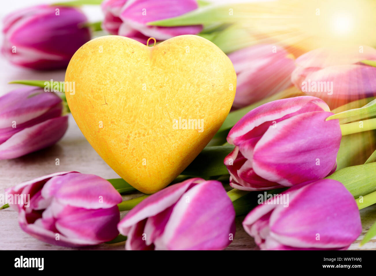 Bouquet de fleurs avec coeur comme symbole de l'amour Banque D'Images