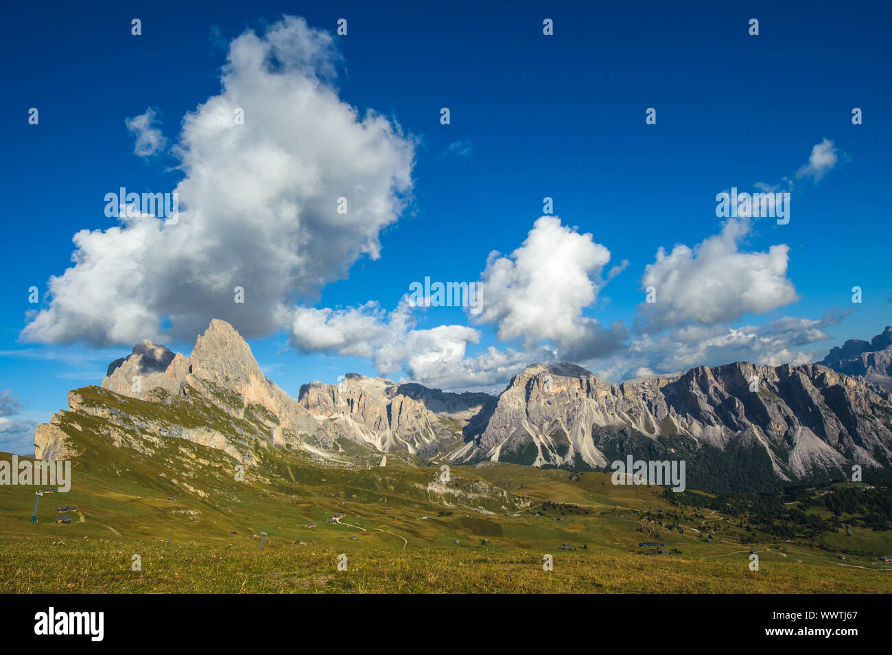 Pic de Seceda, Odle de montagne, vallée de Gardena, Dolomites, Italie Banque D'Images