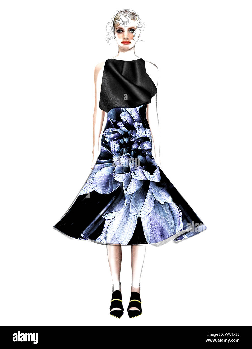 L'illustration de mode - Femme au LBD debout Banque D'Images