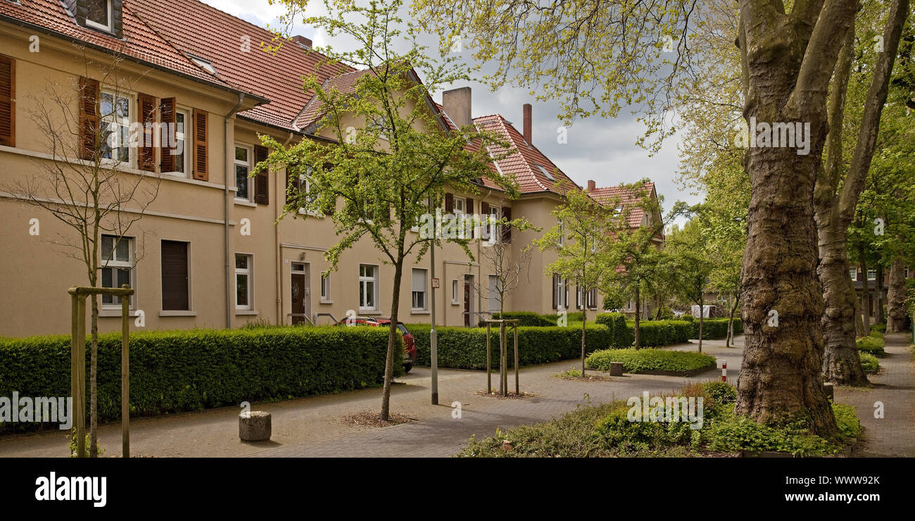 Jardin de ville et zone résidentiel de mineurs Lohberg, Dinslaken, Ruhr, Allemagne, Europe Banque D'Images