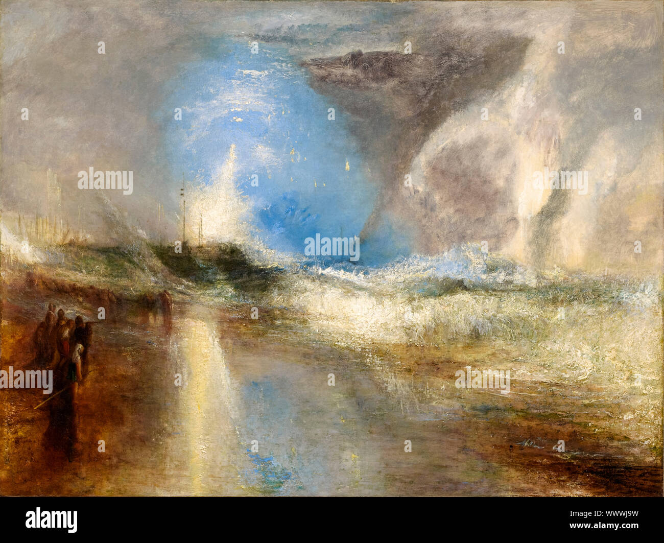 JMW Turner peinture, fusées et lumières bleues (à portée de main) pour avertir les bateaux à vapeur de l'eau de haut-fond, huile sur toile, 1840 Banque D'Images