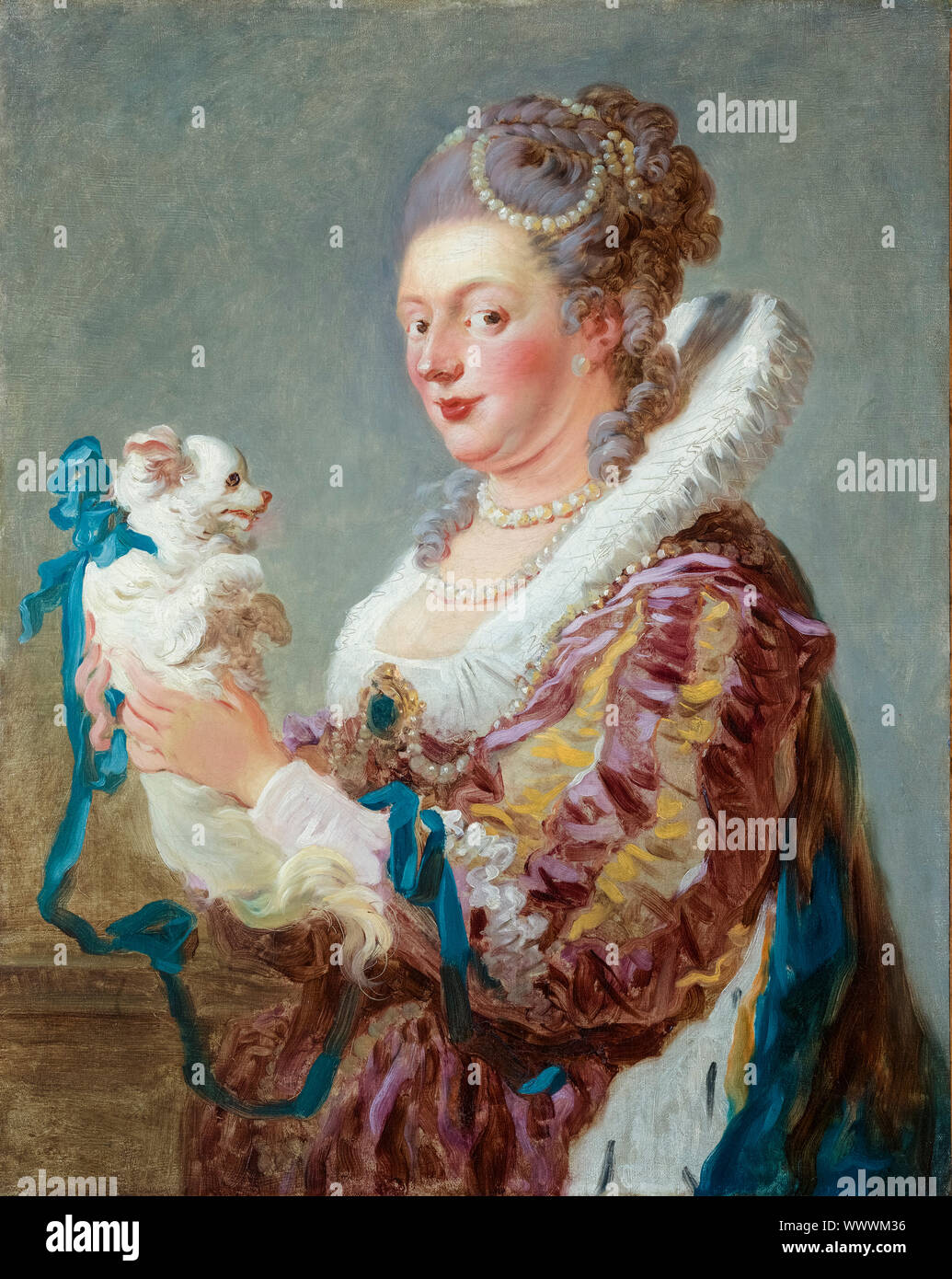 Jean-Honoré Fragonard, une femme avec un chien, peinture, vers 1769 Banque D'Images