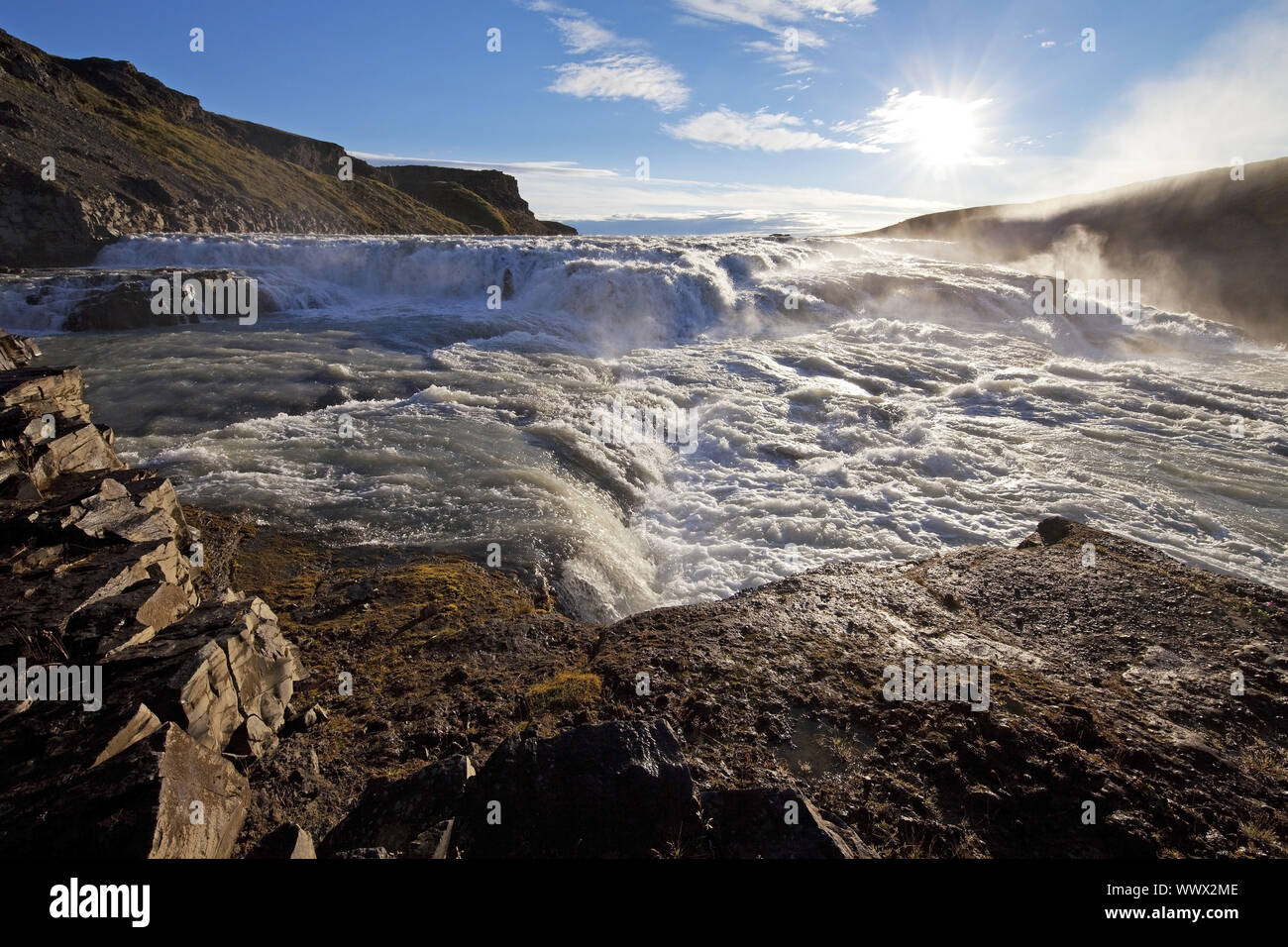 Cascade de Gullfoss, rivière Hvitá, cercle d'or, de Haukadalur, Islande, Europe Banque D'Images